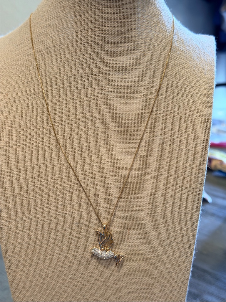14k Italian Gold Necklace 18 Inch With Gold Plated 925 Hummingbird Pendant